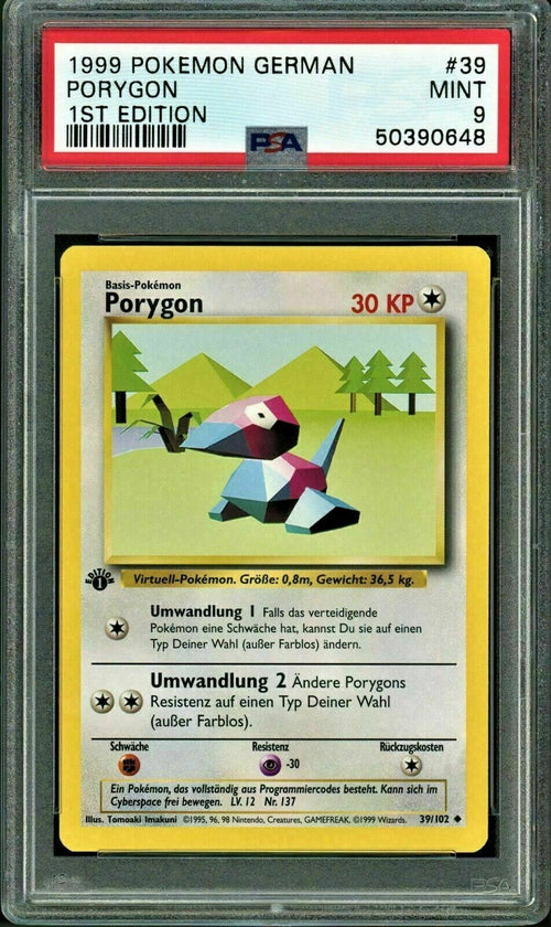 PSA 9 MINT Pokemon 1999 1st Edition GERMAN Porygon #39