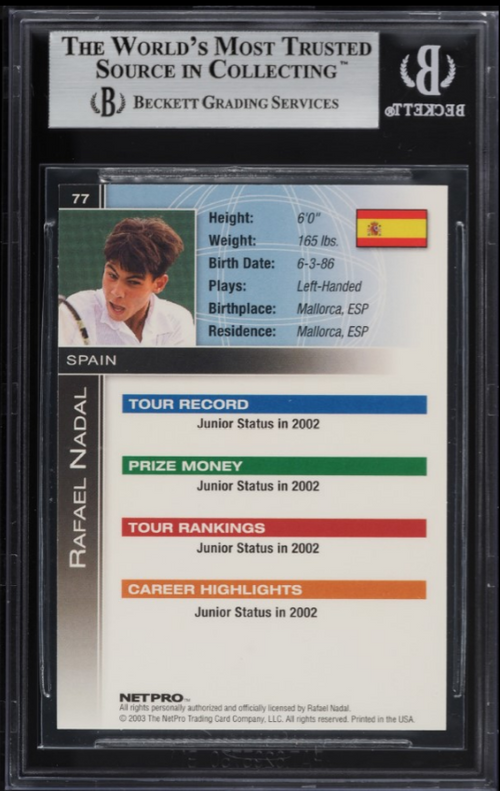 BGS 9 MINT 2003 Netpro International Series Rafael Nadal ROOKIE #77