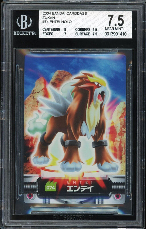 BGS 7.5 NM+ 2004 Pokemon Bandai Carddass Zukan - Entei - Holo #74