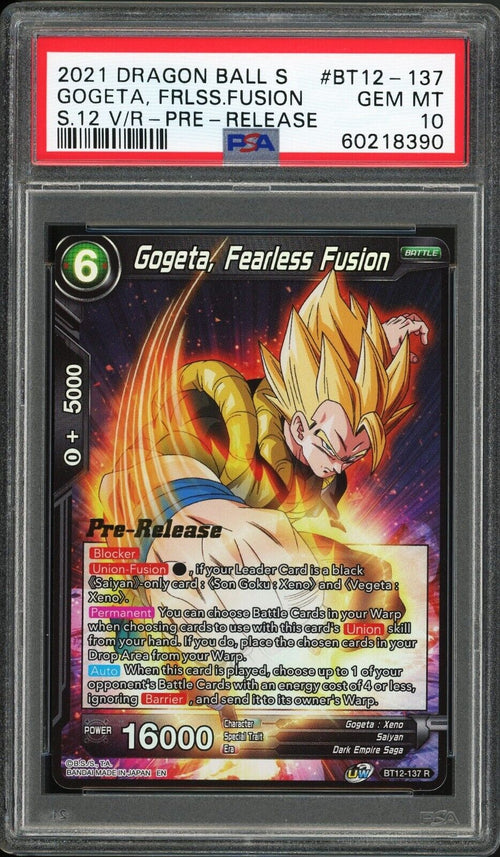 PSA 10 GEM MT 2021 DBS Gogeta, Fearless Fusion - Vicious Rejuvenation BT12-137