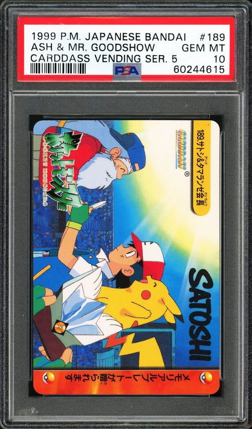PSA 10 GEM MT 1999 Pokemon Bandai Carddass Vending S5 - Ash & Mr Goodshow #189