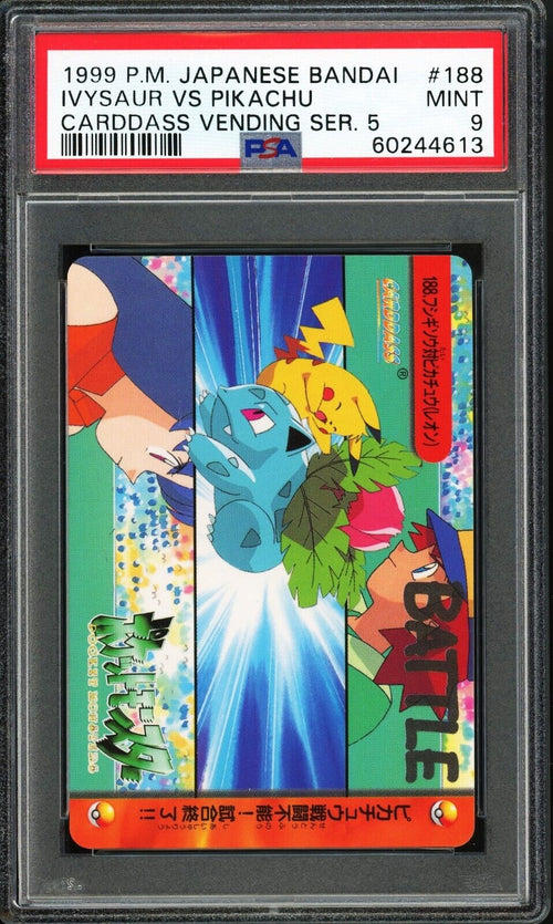 PSA 9 MINT 1999 Pokemon Japanese Bandai Carddass Vending S5 - Ivysaur VS Pikachu
