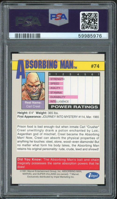 PSA 9 MINT 1991 Marvel Universe - Absorbing Man #74