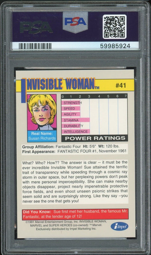 PSA 8 NM-MT 1991 Marvel Universe - Invisble Woman #41