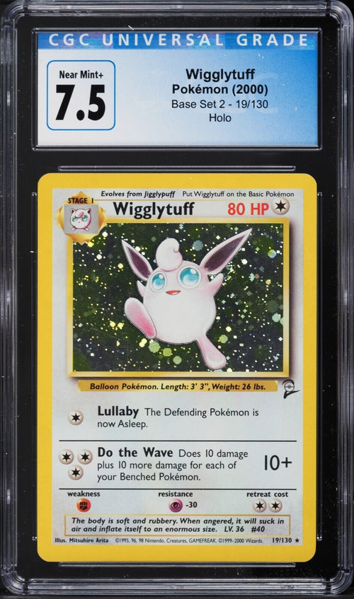CGC 7.5 NM+ 2000 Pokemon Base Set 2 Holo Wigglytuff #19