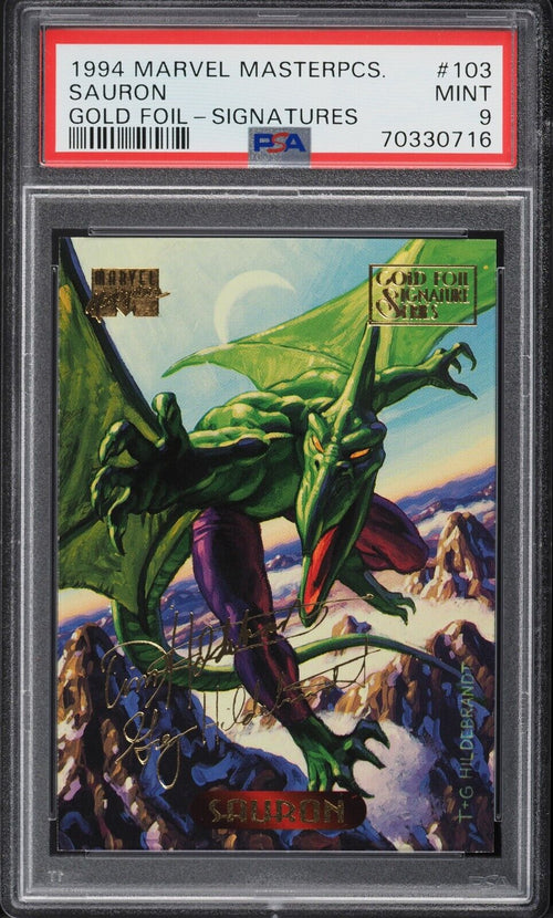 PSA 9 MINT 1994 Marvel Masterpieces Gold Foil Signatures Sauron #103