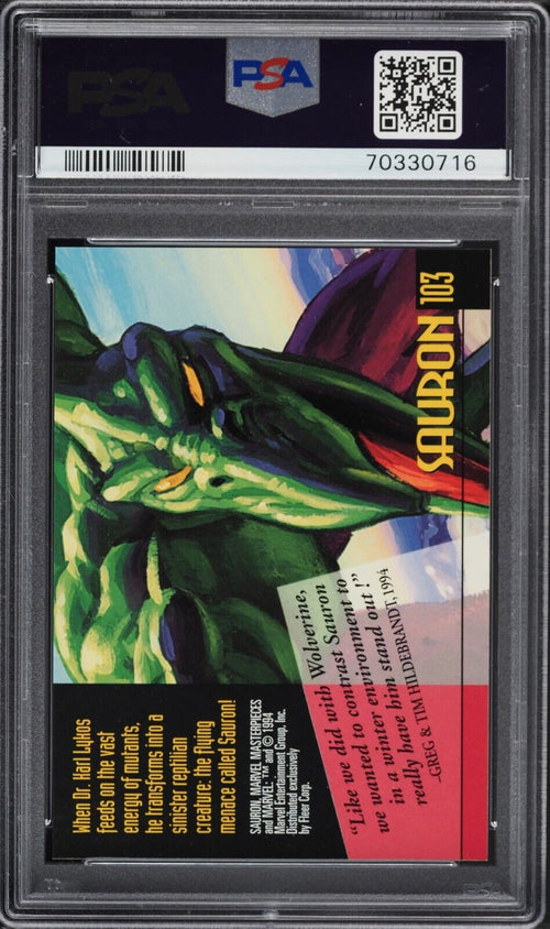 PSA 9 MINT 1994 Marvel Masterpieces Gold Foil Signatures Sauron #103
