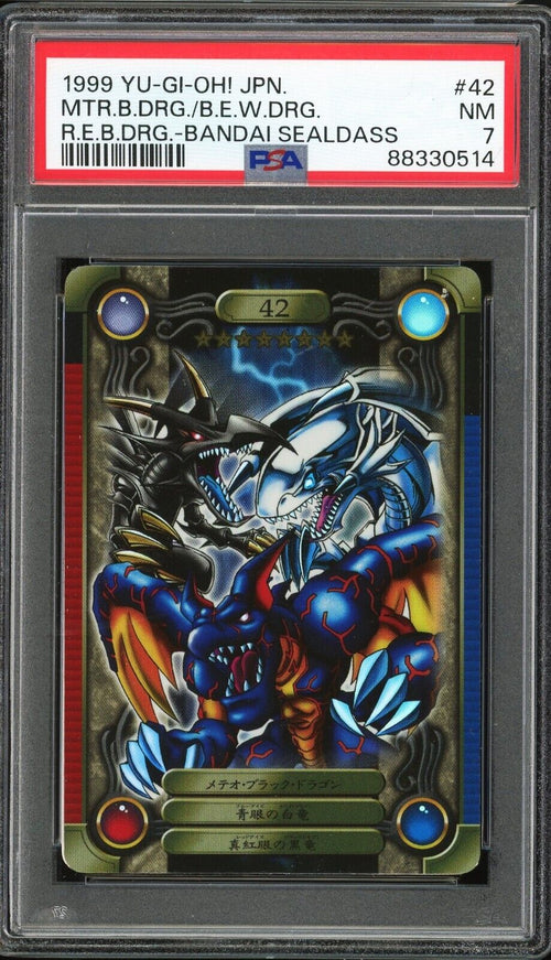 PSA 7 - 1999 YU-GI-OH! JAPANESE BANDAI SEALDASS 42 RED-EYES B DRAGON BLUE-EYES