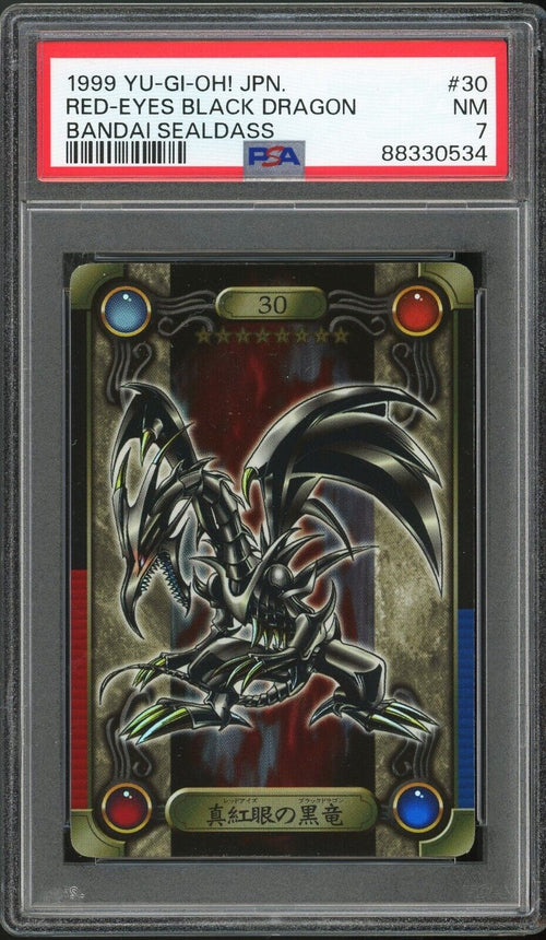 PSA 7 - 1999 YU-GI-OH! JAPANESE BANDAI SEALDASS 42 RED-EYES B DRAGON BLUE-EYES