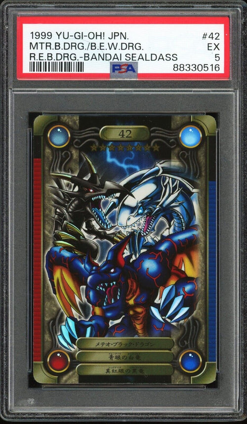 PSA 5 - 1999 YU-GI-OH! JAPANESE BANDAI SEALDASS 42 RED-EYES B DRAGON BLUE-EYES