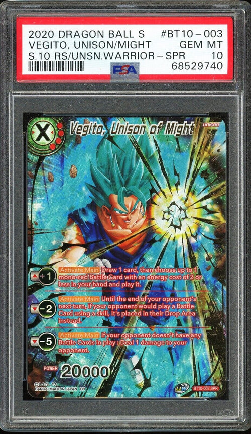 PSA 10 - 2020 DBS UNISON WARRIOR - VEGITO UNISON OF MIGHT SPR BT10-003