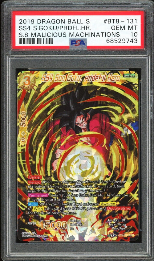 PSA 10 - 2019 DBS  MALICIOUS MACHINATIONS - SS4 GOKU PRIDEFUL HERO BT8-131
