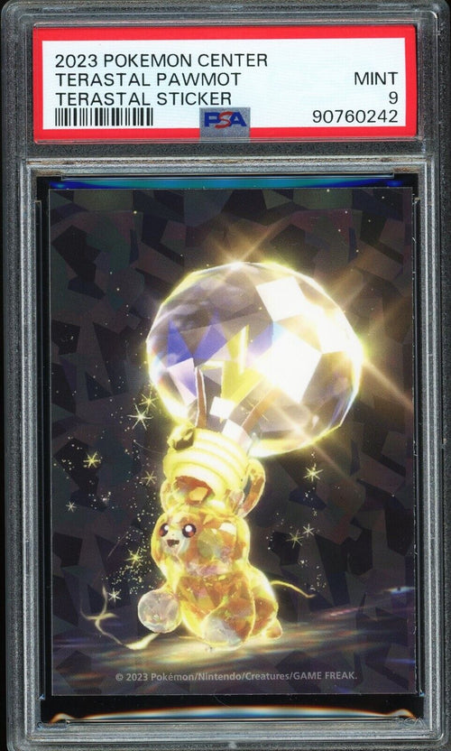 PSA 9 - 2023 POKEMON CENTER TERASTAL STICKER TERASTAL PAWMOT
