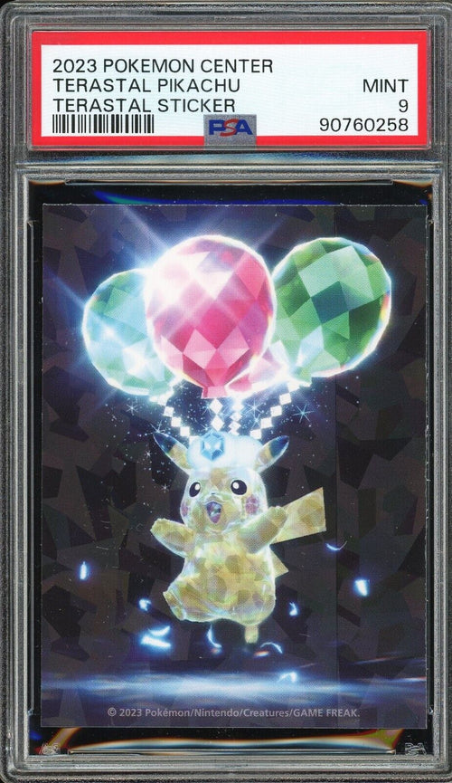 PSA 9 - 2023 POKEMON CENTER TERASTAL STICKER TERASTAL PIKACHU
