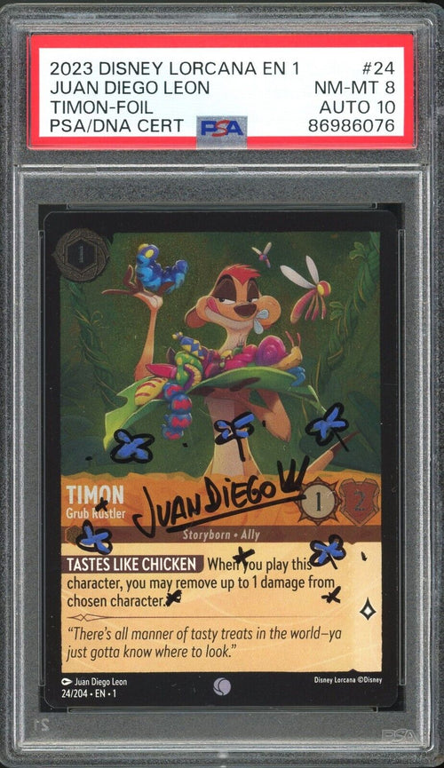 PSA 8 AUTO 10 - 2023 DISNEY 24 TIMON  FOIL - JUAN DIEGO LEON SIGNED