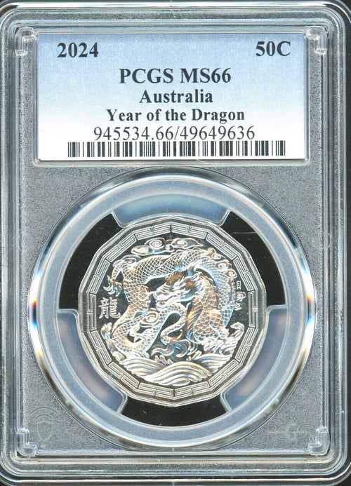 PCGS MS66 - 2024 AUSTRALIA RAM 50C - YEAR OF THE DRAGON