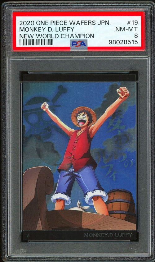 PSA 8 - 2020 ONE PIECE WAFERS JPN MONKEY D LUFFY NEW WORLD CHAMPION #19