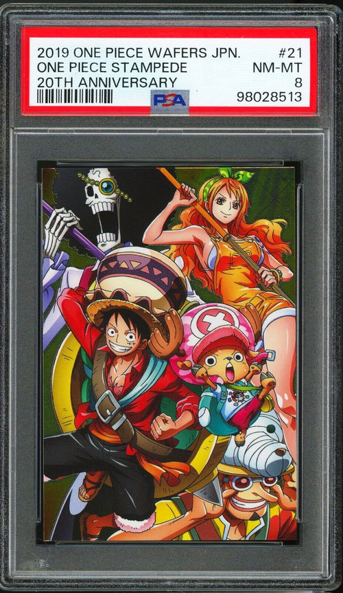 PSA 8 - 2019 ONE PIECE WAFERS JAPANESE 20TH ANNIVERSARY 21 ONE PIECE STAMPEDE