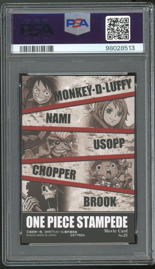 PSA 8 - 2019 ONE PIECE WAFERS JAPANESE 20TH ANNIVERSARY 21 ONE PIECE STAMPEDE
