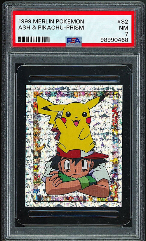 PSA 7 -1999 MERLIN POKEMON S2 ASH & PIKACHU-PRISM