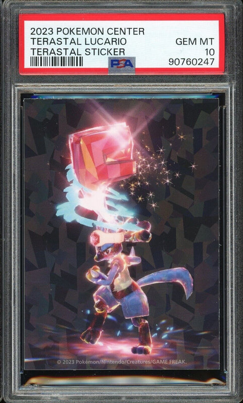 PSA 10 - 2023 POKEMON CENTER TERASTAL STICKER TERASTAL LUCARIO