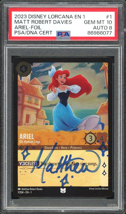 PSA 10 AUTO 8 - 2023 DISNEY LORCANA EN 1-  ARIEL - MATT ROBERT DAVIES SIGNED