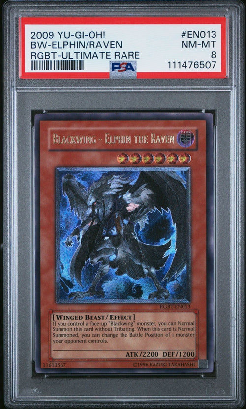 PSA 8 - 2009 YU-GI-OH! RGBT-RAGING BATTLE EN013 BLACKWING - ELPHIN THE RAVEN ULT