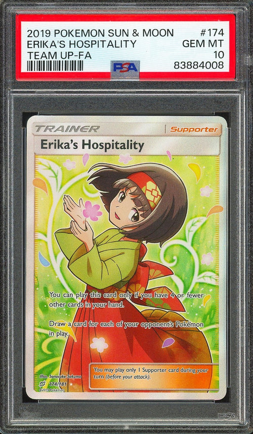 PSA 10 - 2019 POKEMON SUN &  MOON TEAM UP - FA - ERIKA'S HOSPITALITY #174