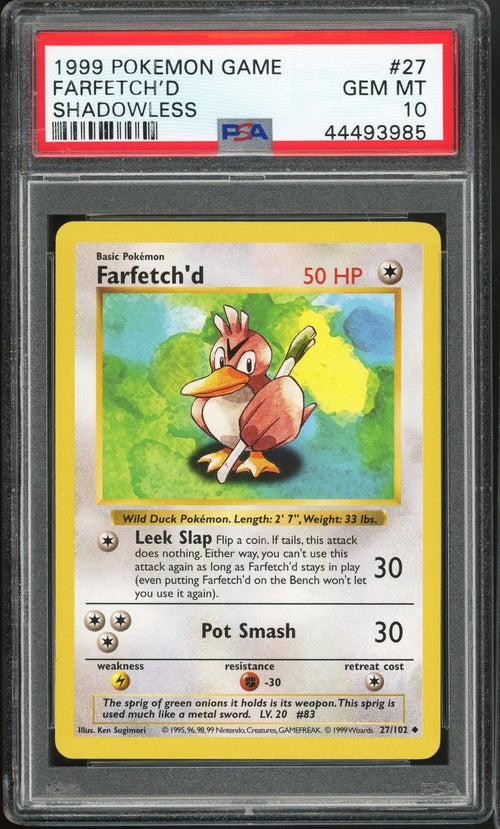 PSA 10 - 1999 POKEMON BASE SET SHADOWLESS - FARFETCH'D #27
