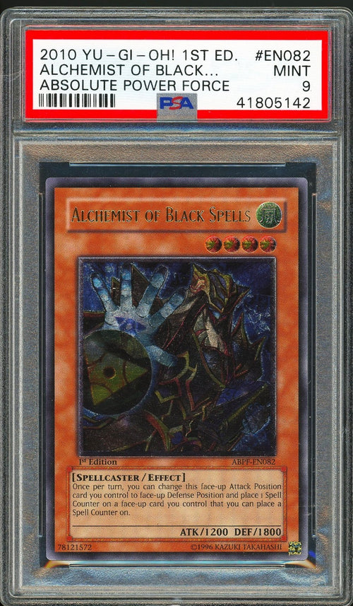 PSA 9 - 2010 YU-GI-OH! ABSOLUTE POWERFORCE - ALCHEMIST OF BLACK SPELLS - ABPF-EN