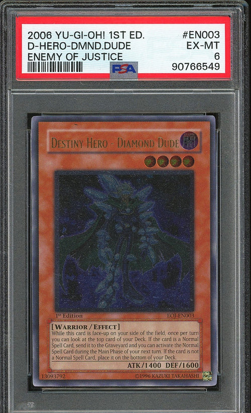 PSA 6 - YU-GI-OH! ENEMY OF JUSTICE - D-HERO DIAMOND DUDE - EOJ-ENO33 1ST EDITION