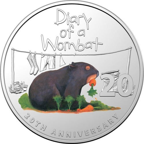 2022 20th Anniversary Diary of a Wombat 20c CuNi coloured unc Coin in Card