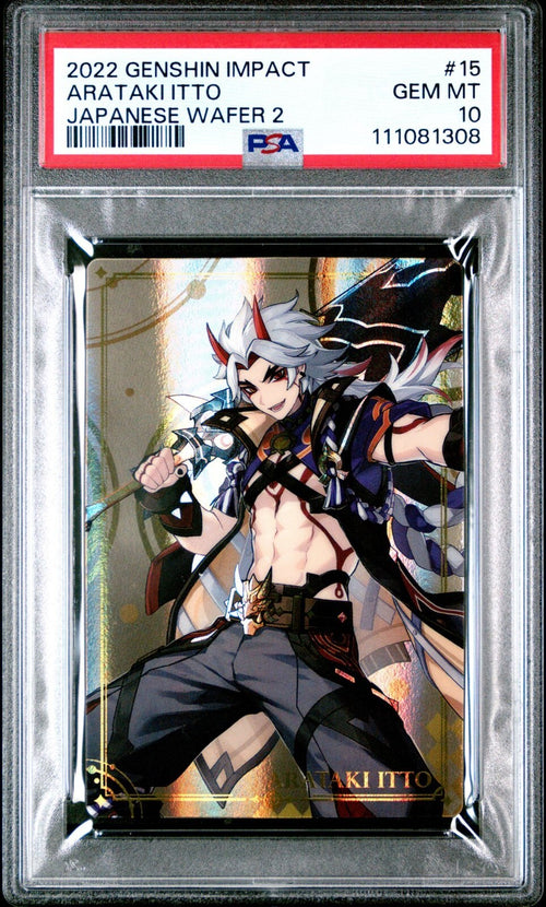 PSA 10 - 2022 GENSHIN IMPACT JAPANESE WAFER CARDS 2 15 ARATAKI ITTO