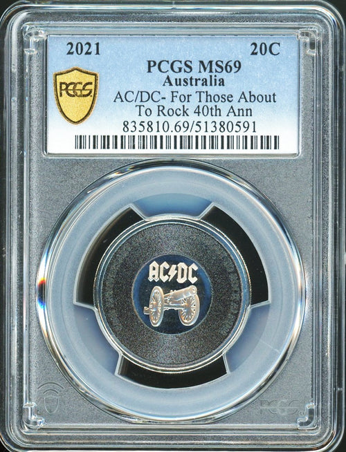 PCGS MS69 - 2021 Australia ACDC For Those About to Rock 40th Ann 20C Coin