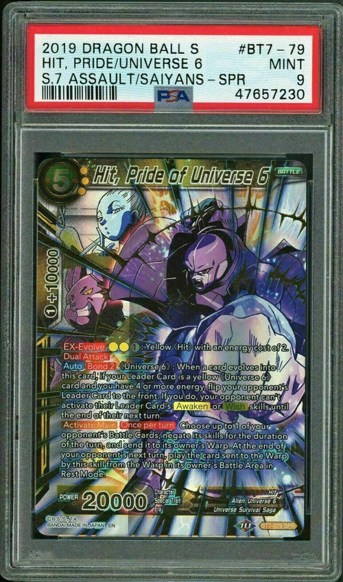 PSA 9 MINT 2019 DBS Hit, Pride of Universe 6  - S7 Assault of Saiyans SPR BT7-79