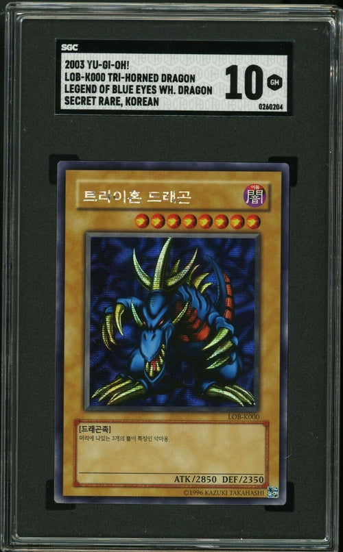SGC 10 GEM MT 2003 Yu-Gi-Oh! LOB Korean Tri-Horned Dragon - Secret Rare LOB-K000