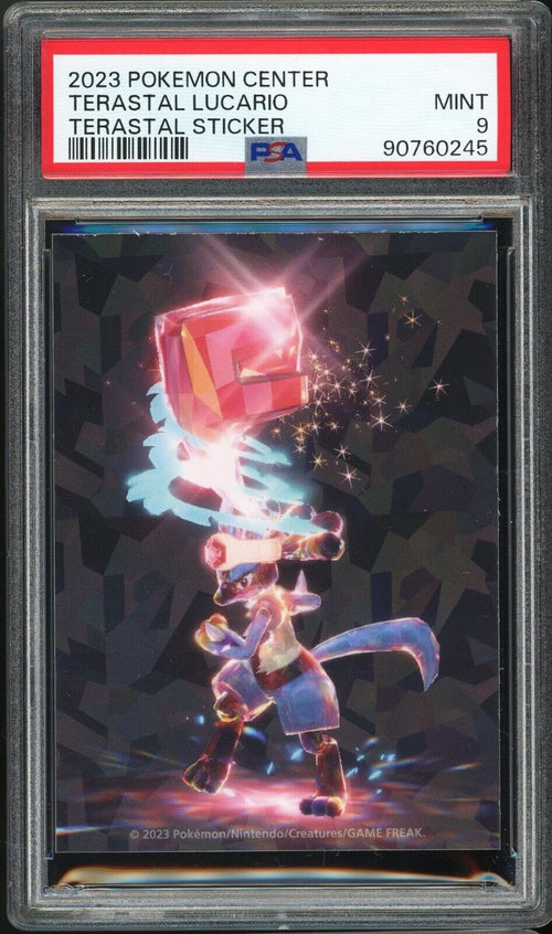 PSA 9 - 2023 POKEMON CENTER TERASTAL STICKER TERASTAL LUCARIO