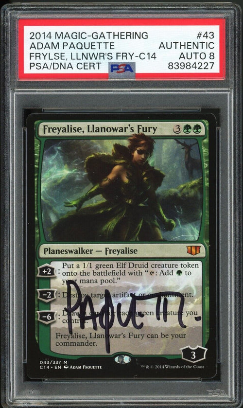 PSA AUTO 8 - 2014 MAGIC THE GATHERING COMMANDER 43 FREYALISE - ADAM PAQUETTE