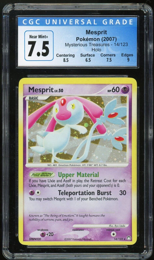 CGC 7.5 NM+ 2007 Pokemon Mysterious Treasures - Mesprit - Holo #14